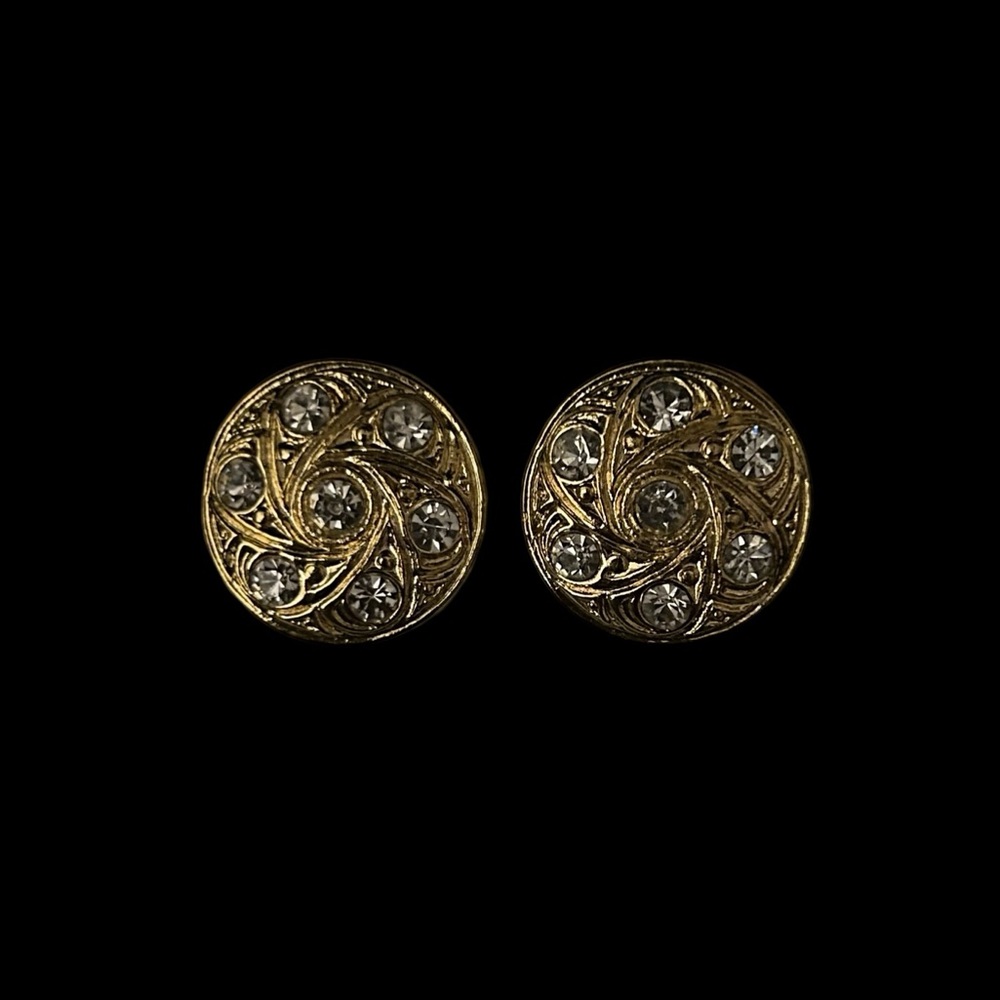 Vintage Gold-Tone Multi-Diamond Pierced Earrings by Crystal Accents